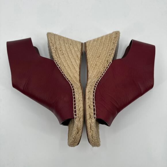 Celine Burgundy Leather Wedge Espadrilles Sandals Size 41/ US10 - Picture 7 of 12